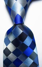 New Classic Checks Blue Gray Black JACQUARD WOVEN 100 Silk Men's Tie Necktie