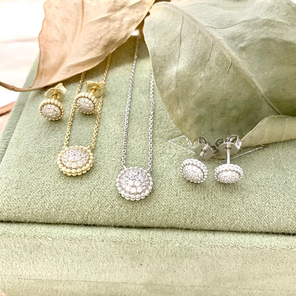 Alta calidad perlee circonita cúbica punto dijes collar y pendientes oro vermeil buena suerte Foto 2 de 4