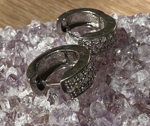 14K White Gold Diamond Huggie Hoop Earrings – 0.35 Carats, 1.2mm SI1-GH Diamonds - Picture 13 of 16