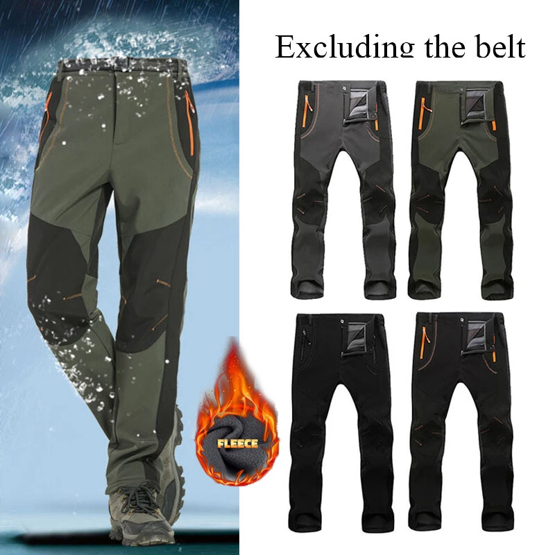 Mens Fleece Lined Cargo Long Pants Outdoor Hiking Ski Snow Warm Winter  Trouse ❤