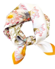 100% Silk 20" small square Scarf Women neckerchief Wrap floral yellow beige ws25
