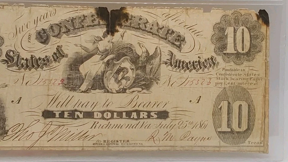 1861 $10 Confederate States Of America PMG Fine 12 T-10 - Image 4 of 4