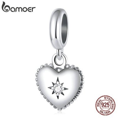 BAMOER European 925 Sterling Silver DIY Charms CZ Starburst love For Bracelets