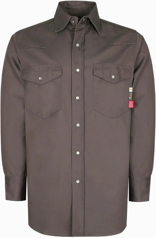 XX-Grande Camisa de Soldadura Gris Perla A Presión Para Hombre - Cómoda Resistente al Fuego Foto 3 de 4