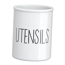  Ceramic Farmhouse Kitchen Utensil Holder for Countertop, Decorative White