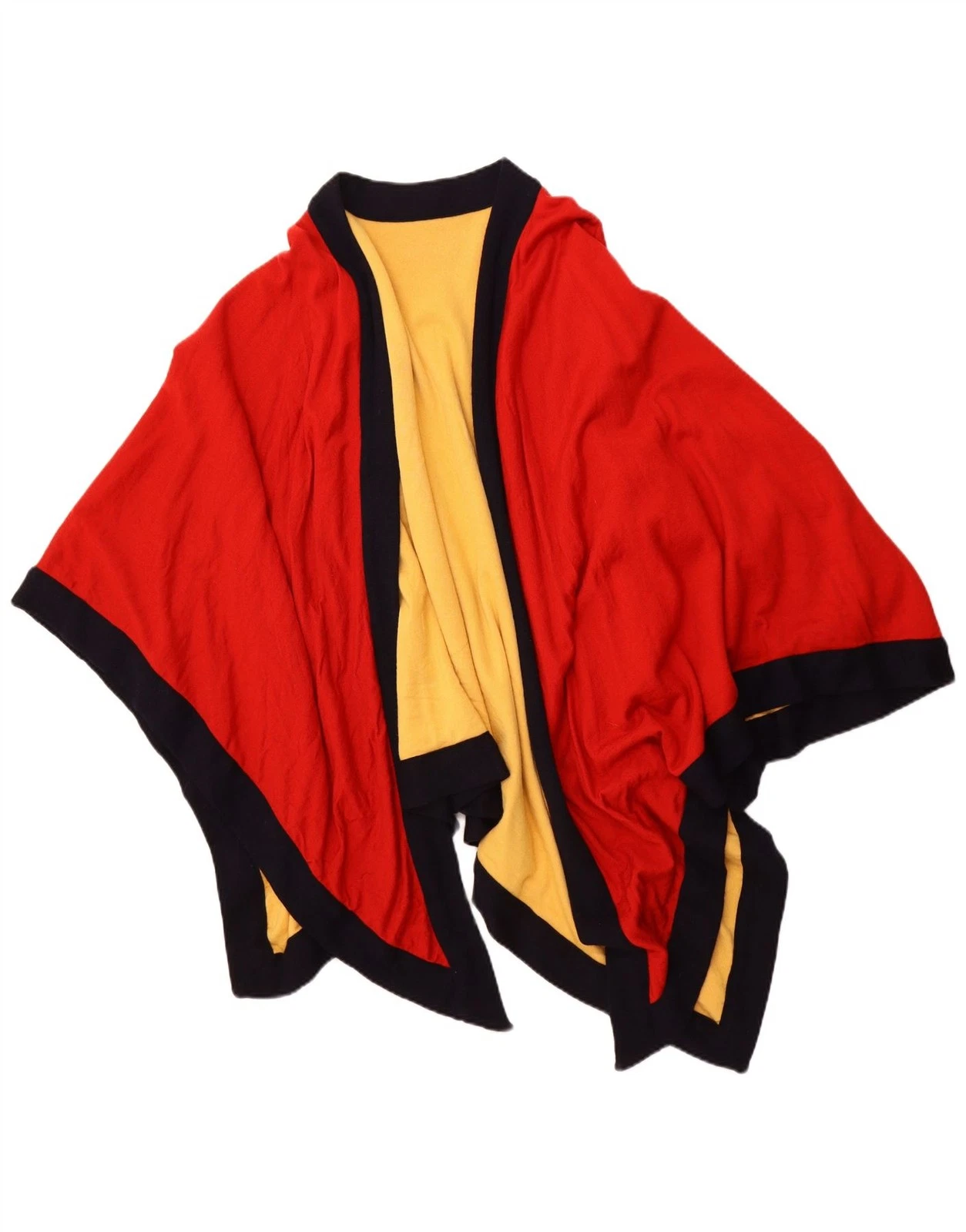 VINTAGE Womens Asymetric Open Poncho Coat One Size Red Colourblock NU03