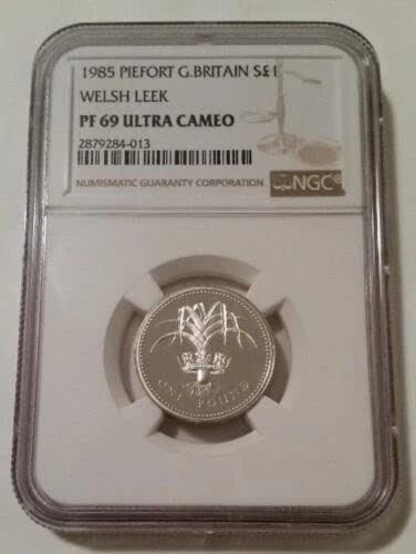 Great Britain 1985 Silver Pound Piefort Welsh Leek Proof PF69 UC NGC Low Mintage