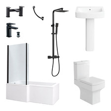 Complete Bathroom Suite Shower Bath LH/RH Black Shower Pedestal Basin Sink