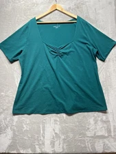 Ava & Viv Shirt Top Women's Size 3X Green Scoop Neck Preppy Long Sleeve Pullover