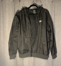 Nike Men s Black Hooded Full Zip Windbreaker Jacket L Nylon Shell Mesh Lined