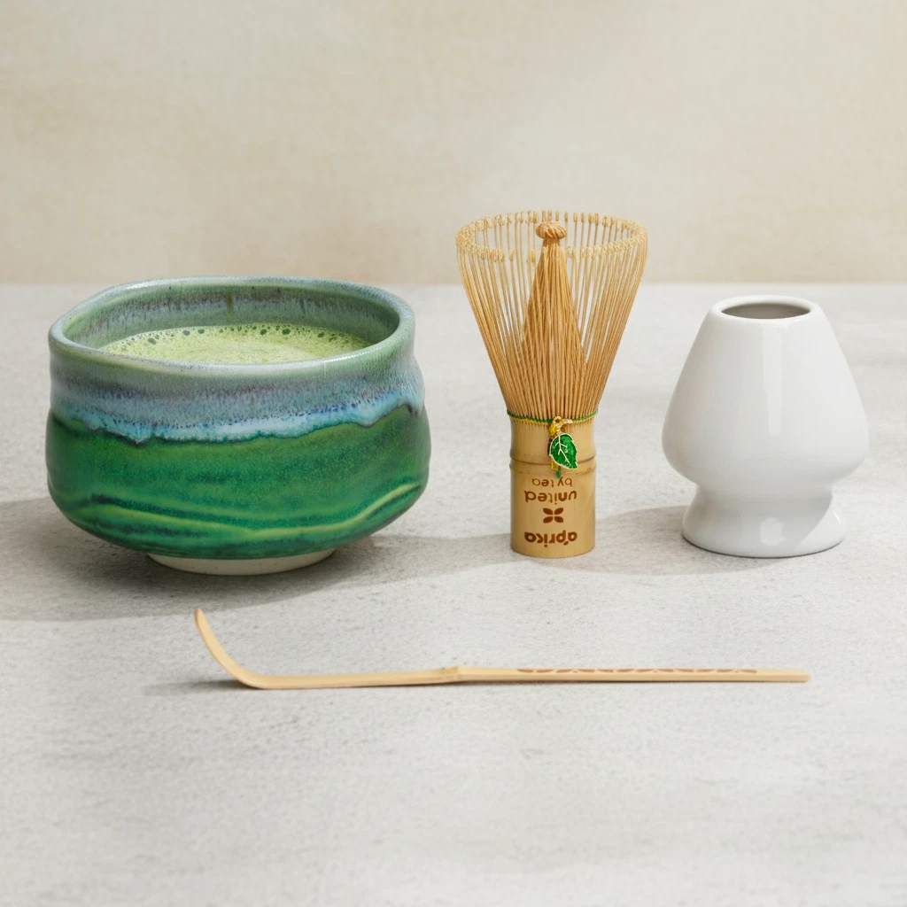 Handmade Matcha Set 4-Piece — Bowl, Whisk, Holder, Scoop — Japanese Tools