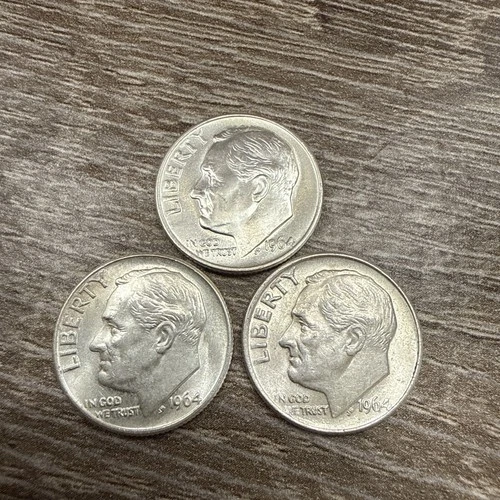 BU 1964 ROOSEVELT DIMES 90 Percent Silver Lot of 3. Beautiful Uncirculated Cond