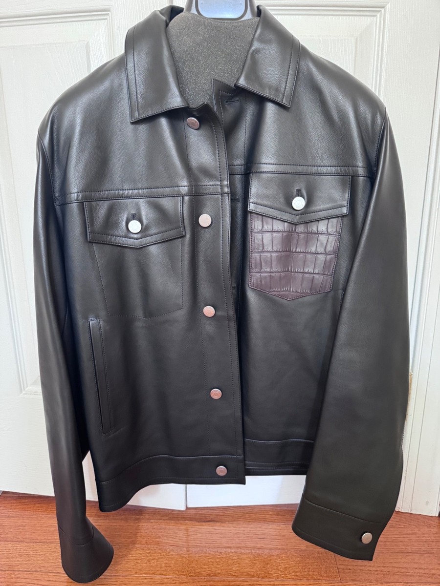 brand new $20,200 hermes leather men jacket Blouson droit bi