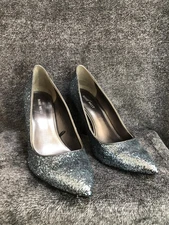 Nine West Shoes Womens Size 8.5M Silver Glitter Pointed Toe High Heels