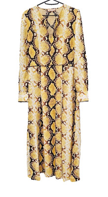 Custommade Vivian Midi Dress Small Yellow Snakeskin Print Designer