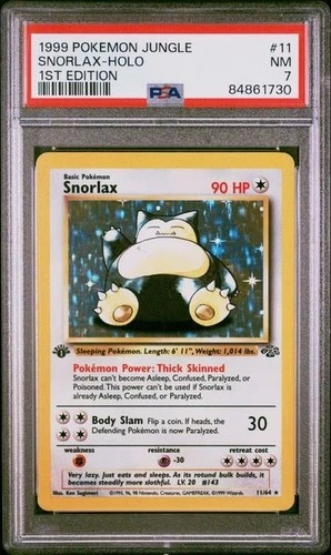 Snorlax 11/64 1st Edition Pokemon TCG Jungle Holo Rare PSA 7 NM