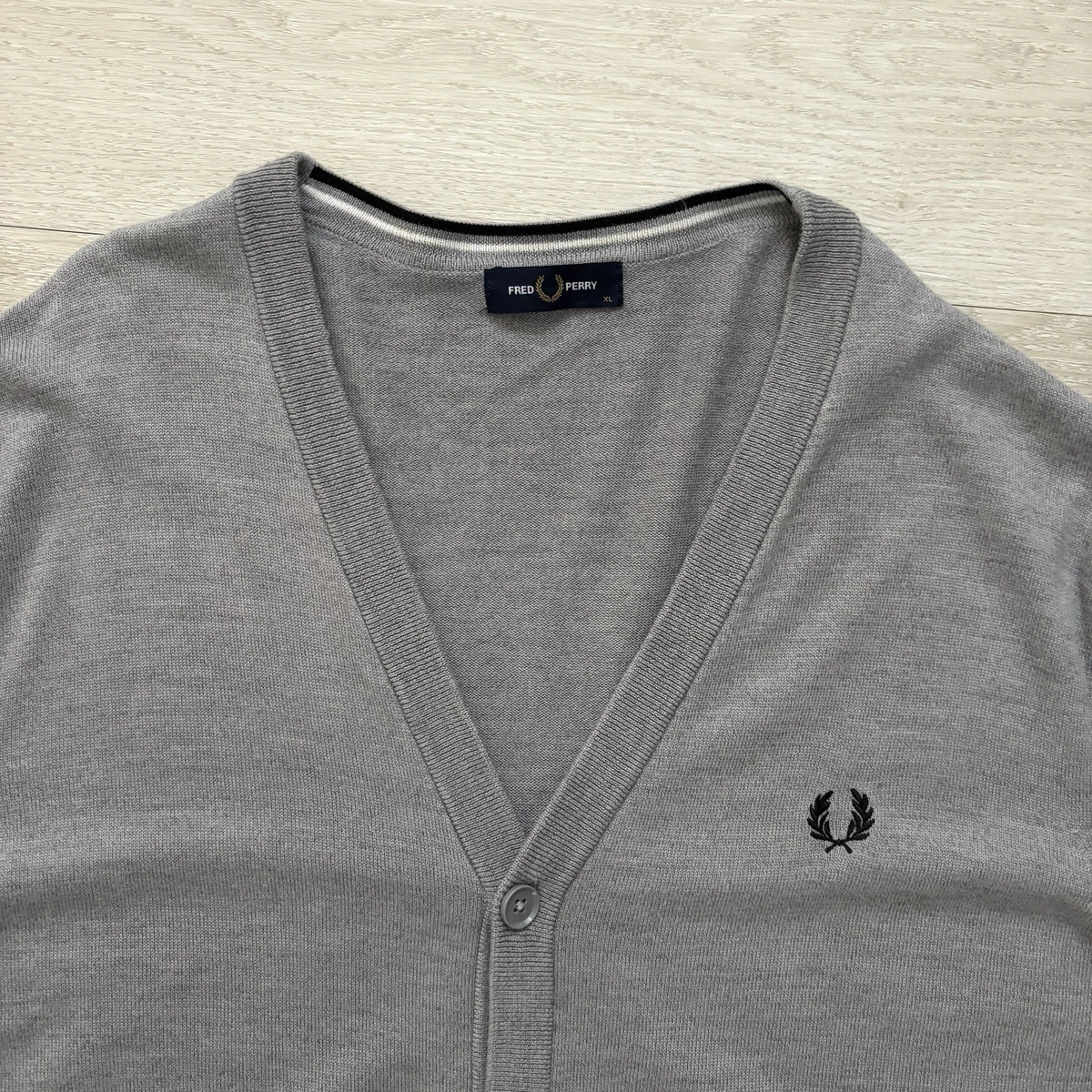 Cárdigan Jersey Fred Perry Clásico Para Hombre Talla Extra Grande Gris Lana Algodón