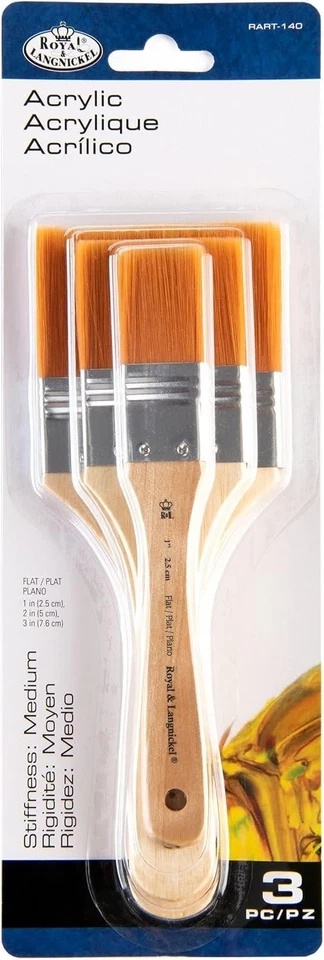 Royal & Langnickel Doré Synthétique Large Plat Peinture Pinceau Set 3pc,RART-140 - Photo 2/4