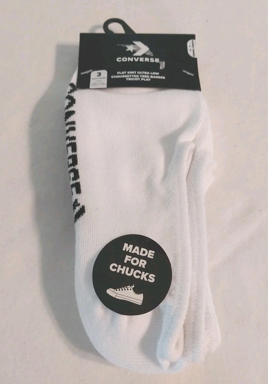 Converse Calzino Donna Ultra Basso Stoppino Umidità 3 Paia Bianco MAGLIA PIATTA 4 10 Nuovo