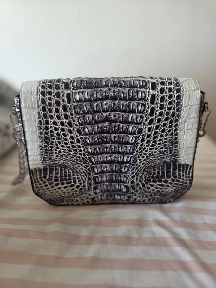 Tailandia Bolso de Mano Cuero Cocodrilo Negro/Blanco, Alta Calidad, Cartera Mujer Foto 2 de 4