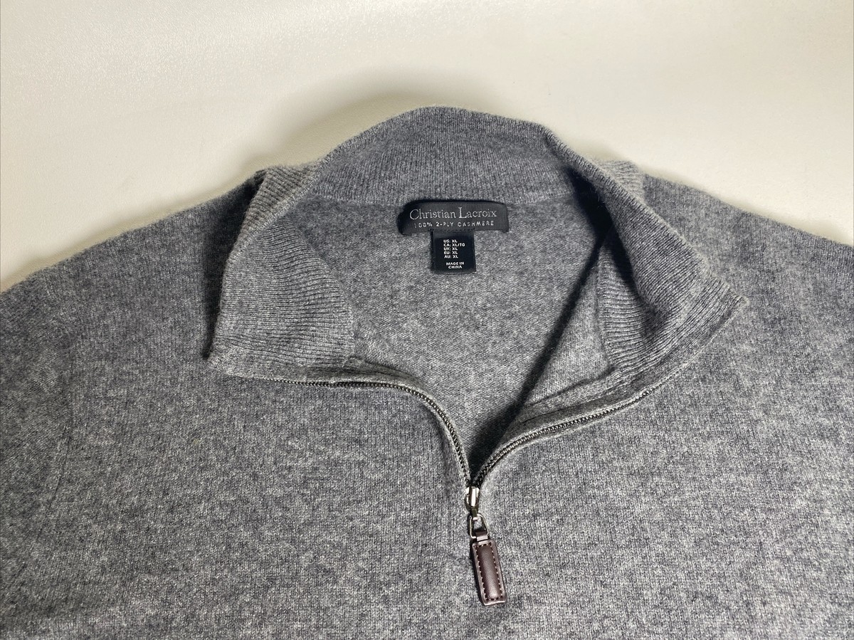Christian Lacroix Cashmere Sweater Quarter Zip Size XL Gray