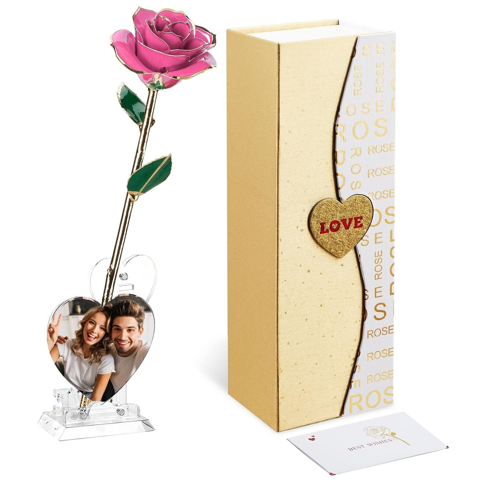 Gold Dipped Real 24K Forever Preserved Rose, 1 Pack Infinity Flower