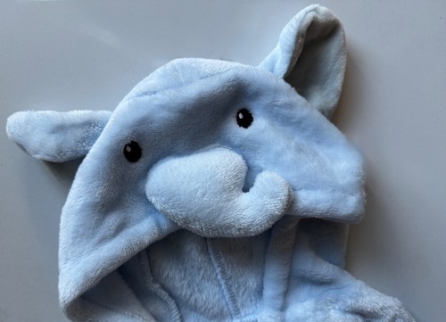 Albornoz cara animal de felpa Hudson bebé bebé niño, elefante azul talla 0-9 meses - Imagen 4 de 5