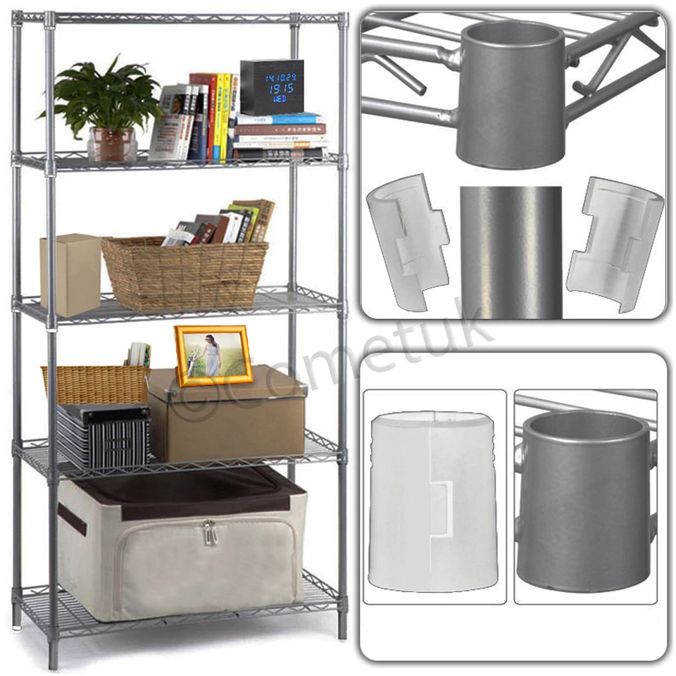 5 Tier Silver Metal Storage Rack Shelving Wire Shelf Kitchen Office Unit Stand. - Image 4 of 4