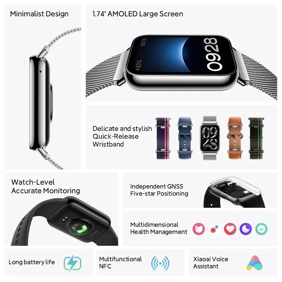 Xiaomi Mi Band 8 Pro Smart Bracelet 1.74" AMOLED Screen GPS Blood Oxygen Fitness - Image 2 of 4