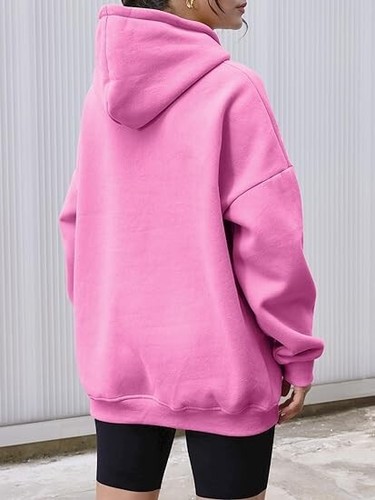 AUTOMET Womens Oversized Hoodies Fleece Sweatshirts Hooded Pullover Pink /Size M - Picture 4 of 6