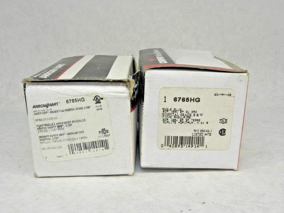 (2) NUEVO enchufe angular Arrow Hart 6765HG, grado hospitalario, 125 V 20 A 2 polos 3 cables CT Foto 2 de 4
