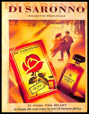 1992 Disaronno Amaretto Liqueur Vintage PRINT AD Silk Scarf Gift Box Alcohol