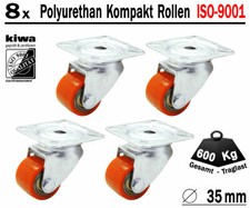 Polyurethan Schwerlast Transport Lenk Rollen 8 x Ø 35mm Traglast 800 Kg / Le-Le