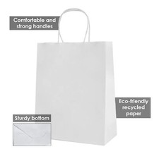 100-Pack White Kraft Paper Gift Bags With Handles - 10x5x13 Inches, Recycled Shopping & Party Bags