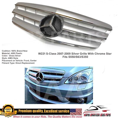S63 S65 S550 S350 Silver Grille S-Class Chrome Star  2007 2008 2009