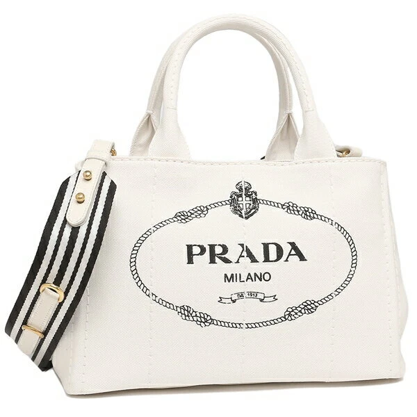 PRADA CANAPA BIANCO NERO WHITE 1BG439 HAND BAG W/DUSTBAG/GUARANTEE DARD