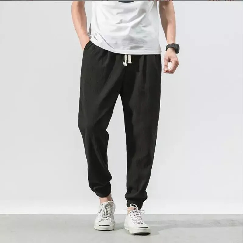 2025 Shinbō Harem Pants Jishinman Pants Men Linen Drop Crotch Wide Leg Baggy