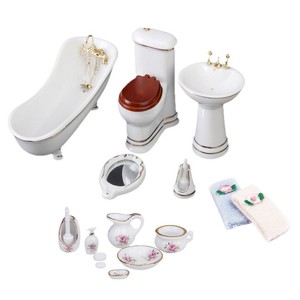 Modern 1 12 Dollhouse Miniature Bathroom Furniture Kit Bathtub Toilet Decor Ebay