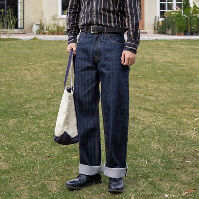 Red Tornado Herren Selvedge Denim Jeans Loose Herringbone Wide Leg Cargo Hose