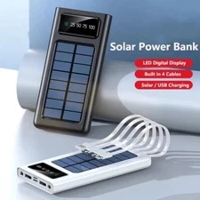 20000mAh Solar Power Bank Digital Fast Charging USB External Battery 4Cable LED