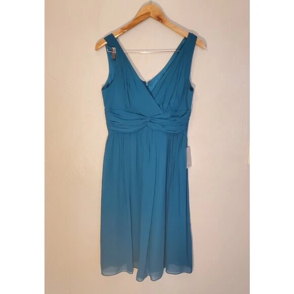 Donna Morgan Jade Silk Mid Length Formal V Neck Dress A Line