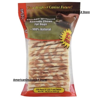 Canine Chews Chicken-Wrapped Rawhide Chews for Dogs (125 ct.) SEALED NEW!!!