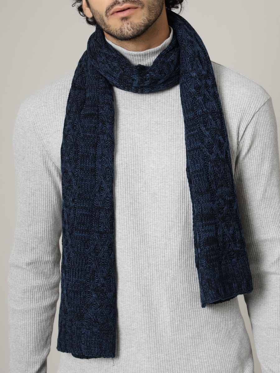 Men`s Blue Gray Knit Warm Winter Muffler Scarf One Size Neck