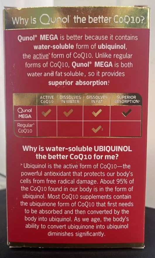 Qunol Mega Ubiquinol CoQ10 Vitaminas 100 mg - 60 cápsulas blandas / caducidad 2027 Foto 2 de 2