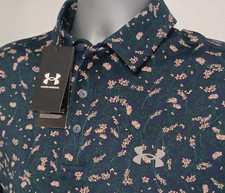 Under Armour Playoff 3.0 Floral Printed Polo Shirt Men's Medium Blue Green NEW