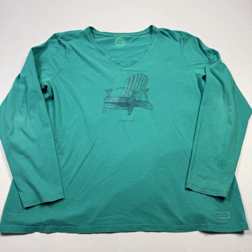 Camiseta Life Is Good Silla de Playa "Simplify" Manga Larga Turquesa Mujer XL Foto 4 de 4