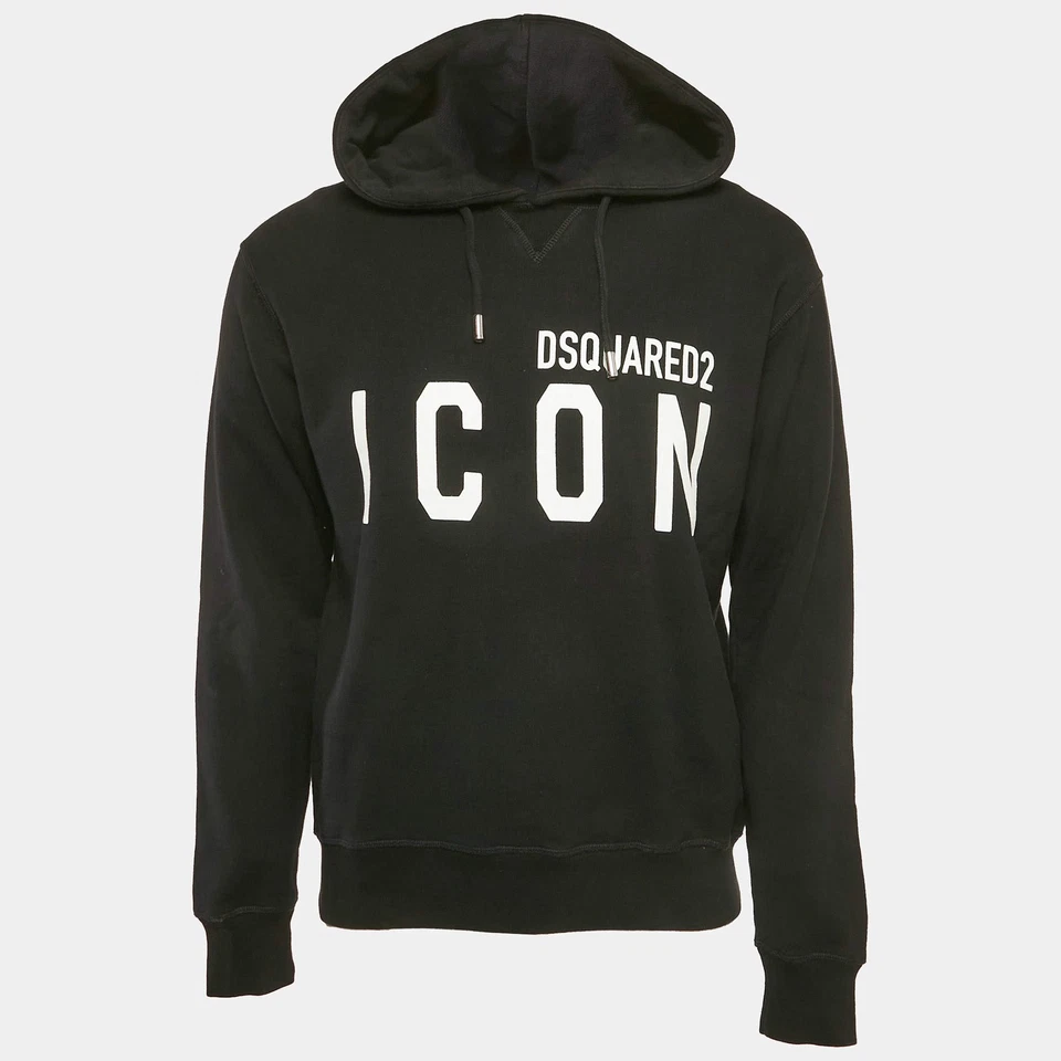 Dsquared2 黑色徽标印花棉质酷炫连帽衫 S