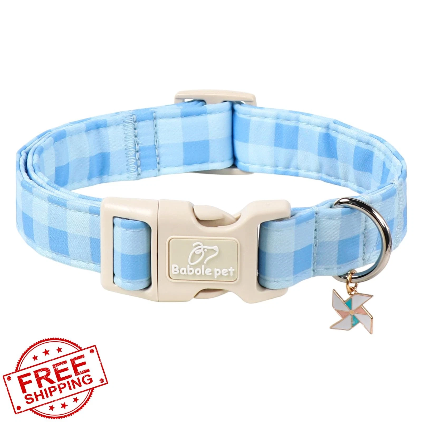 Babole Pet S Blue Gingham Dog Collar