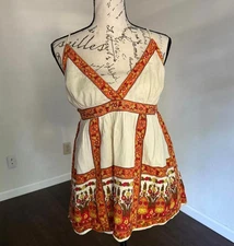 Cutie Vintage 90s Y2K Orange Cream Festival Beaded Tie Top Flow Fun&Flirt XL