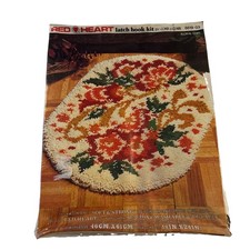 RED HEART LATCH HOOK KIT FLORAL OVAL 18  x 24  VINTAGE NEW 6619-03